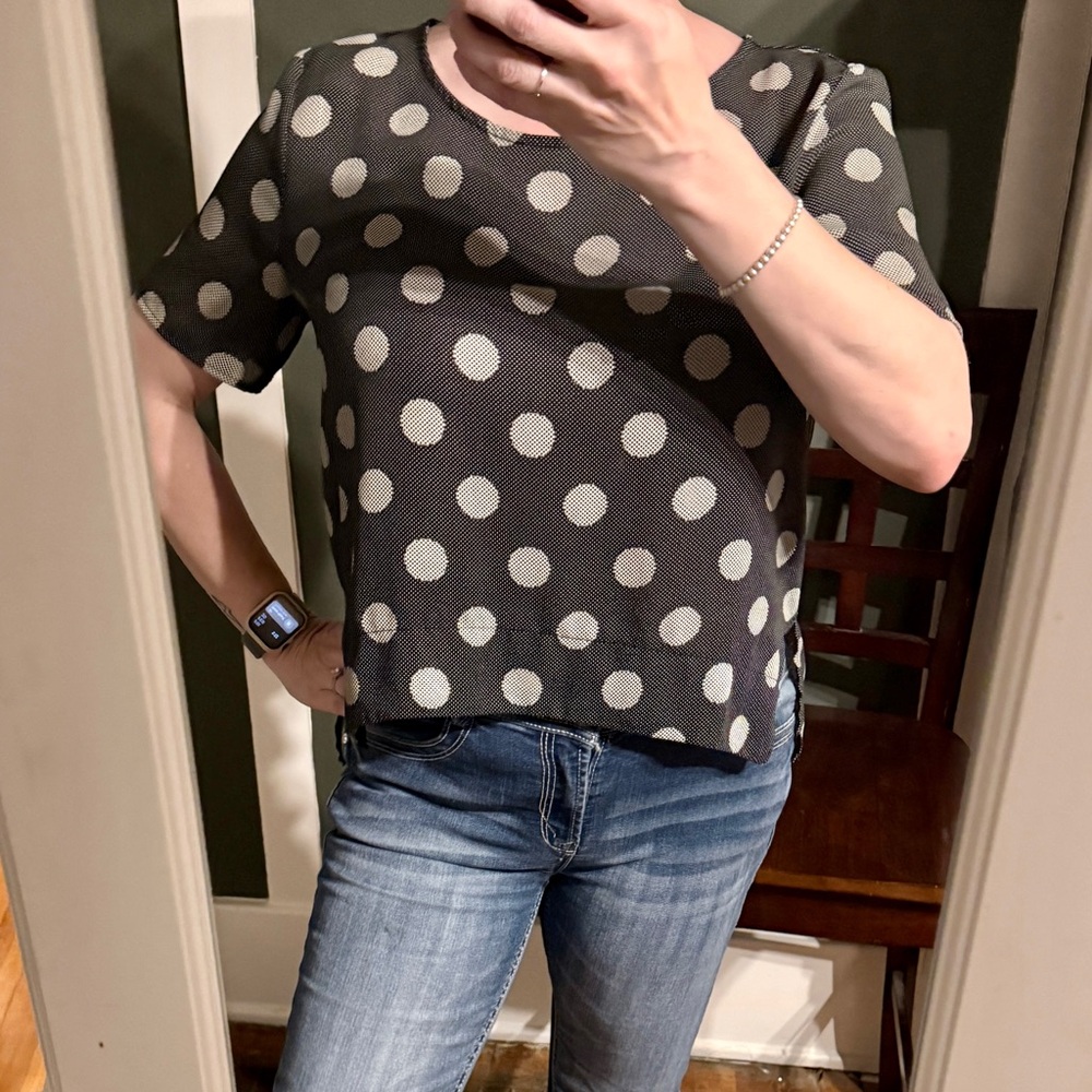 Astr Black and White Polka Dot Blouse